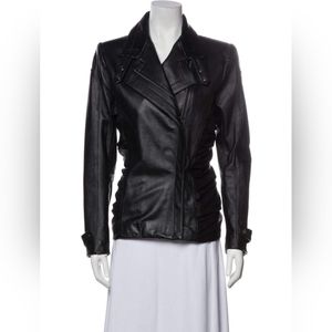 Nicole Miller Ruched Leather Moto Jacket